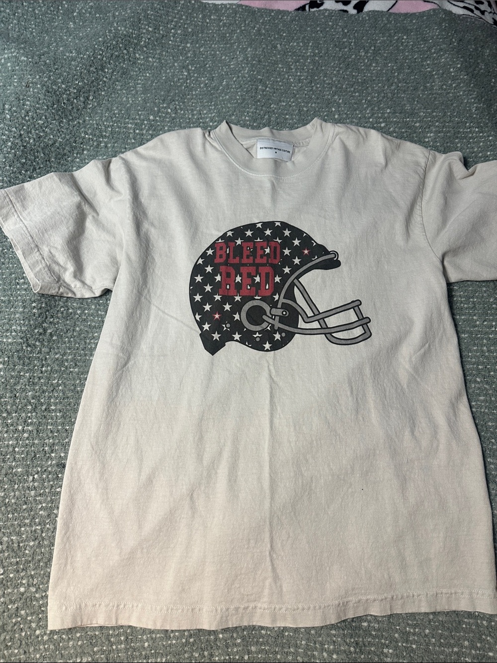 Cream Short-Sleeve Graphic Tee with 'Bleed Red' Helmet